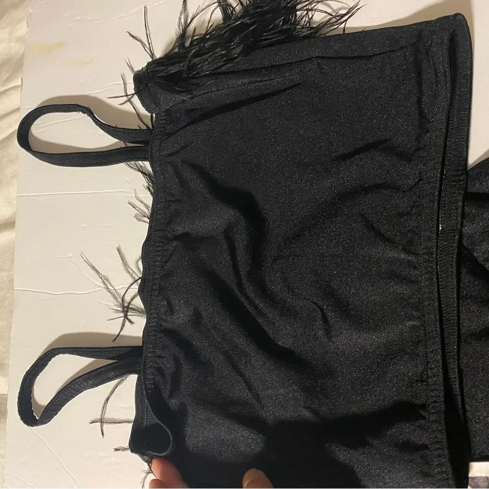 Kelle dance black feather costume 2 piece wide leg pants top 2900 3806 MA adult